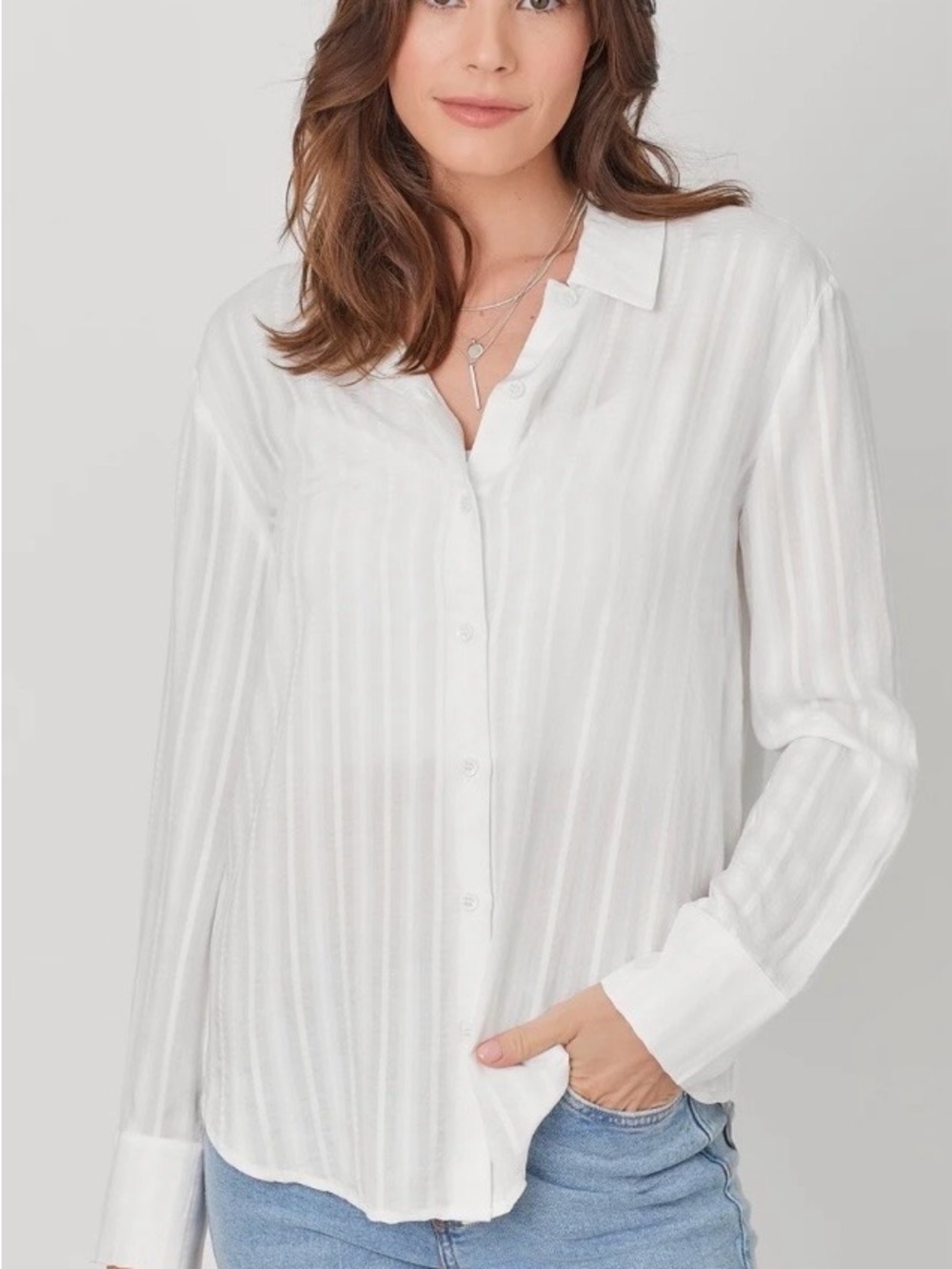 Mystree - Off White Long Sleeve Button-Up Shirt